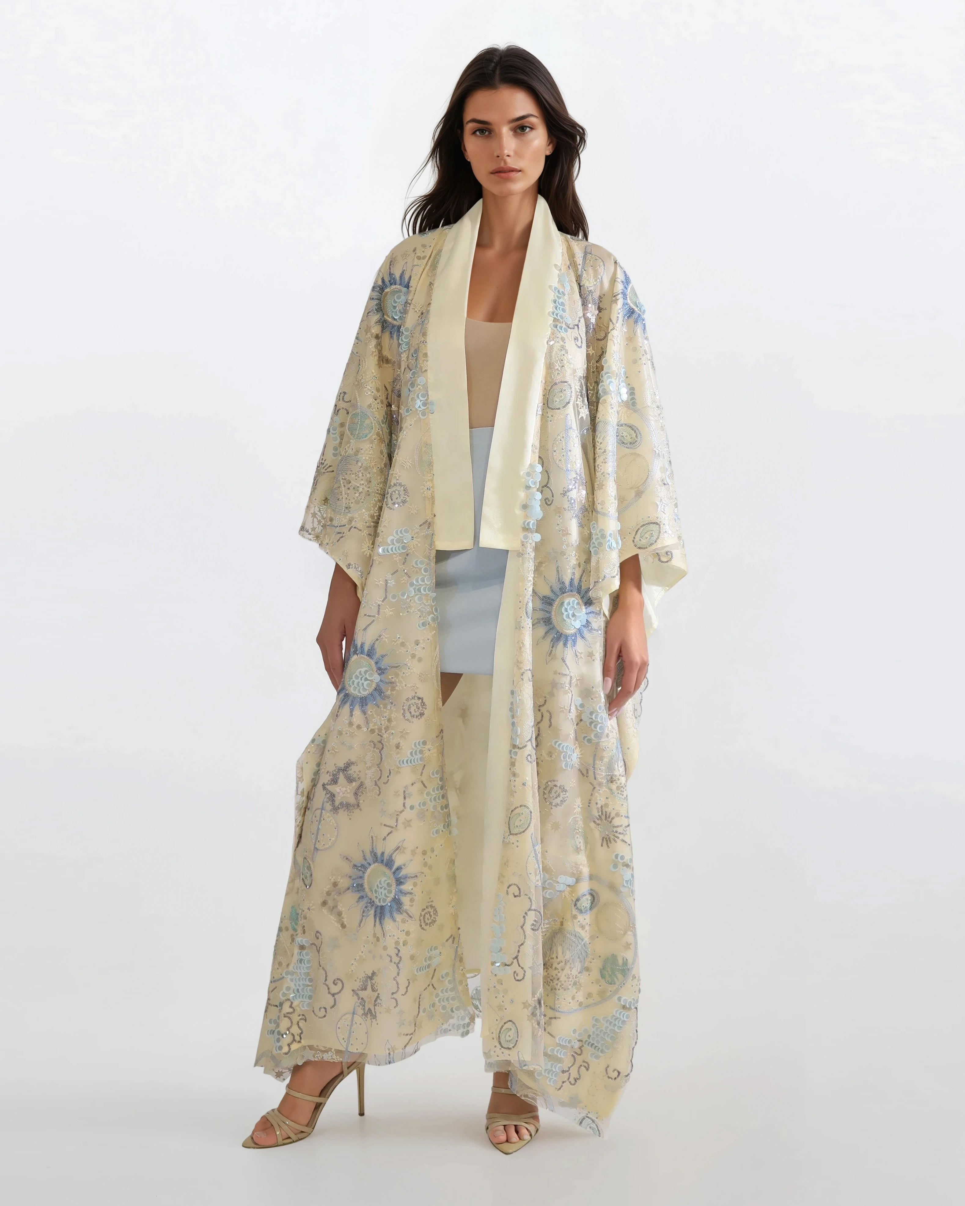 Sequined Lace Kimono - Champagne Gold