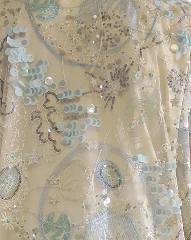 Sequined Lace Kimono - Champagne Gold