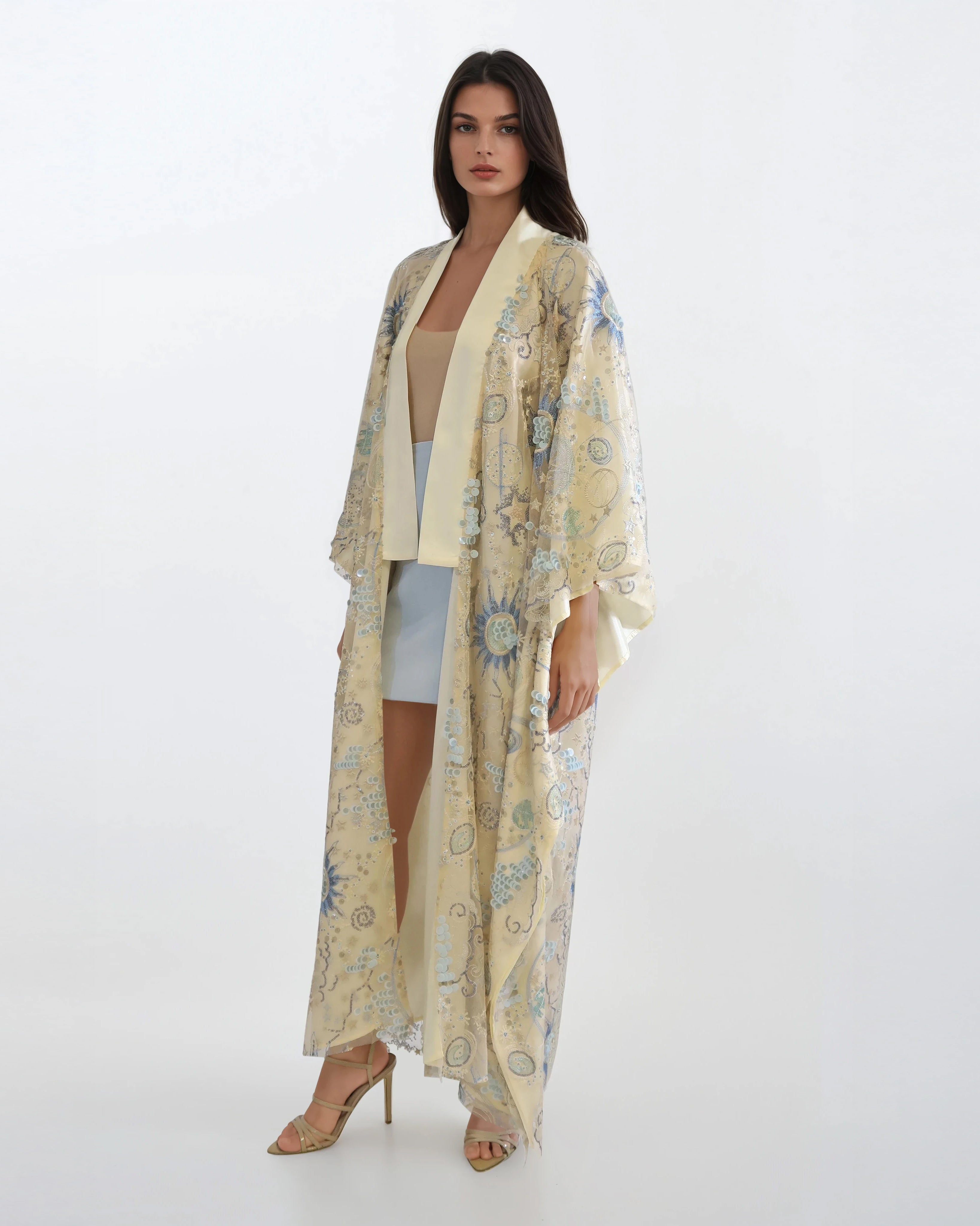 Sequined Lace Kimono - Champagne Gold