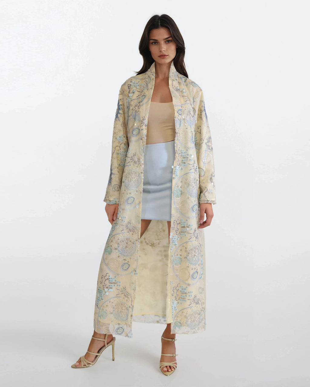 Sequined Lace Kimono Robe - Champagne Gold