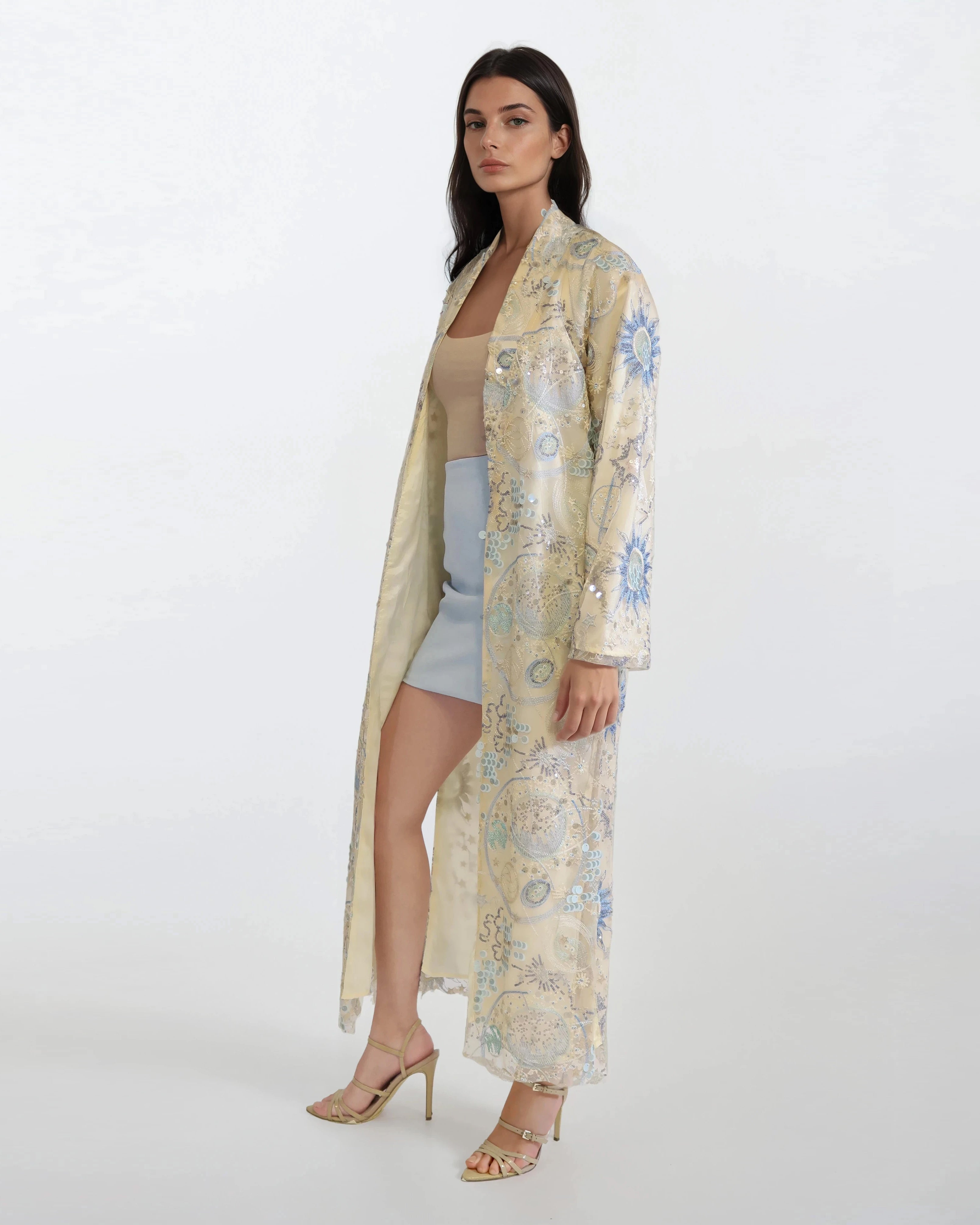 Sequined Lace Kimono Robe - Champagne Gold