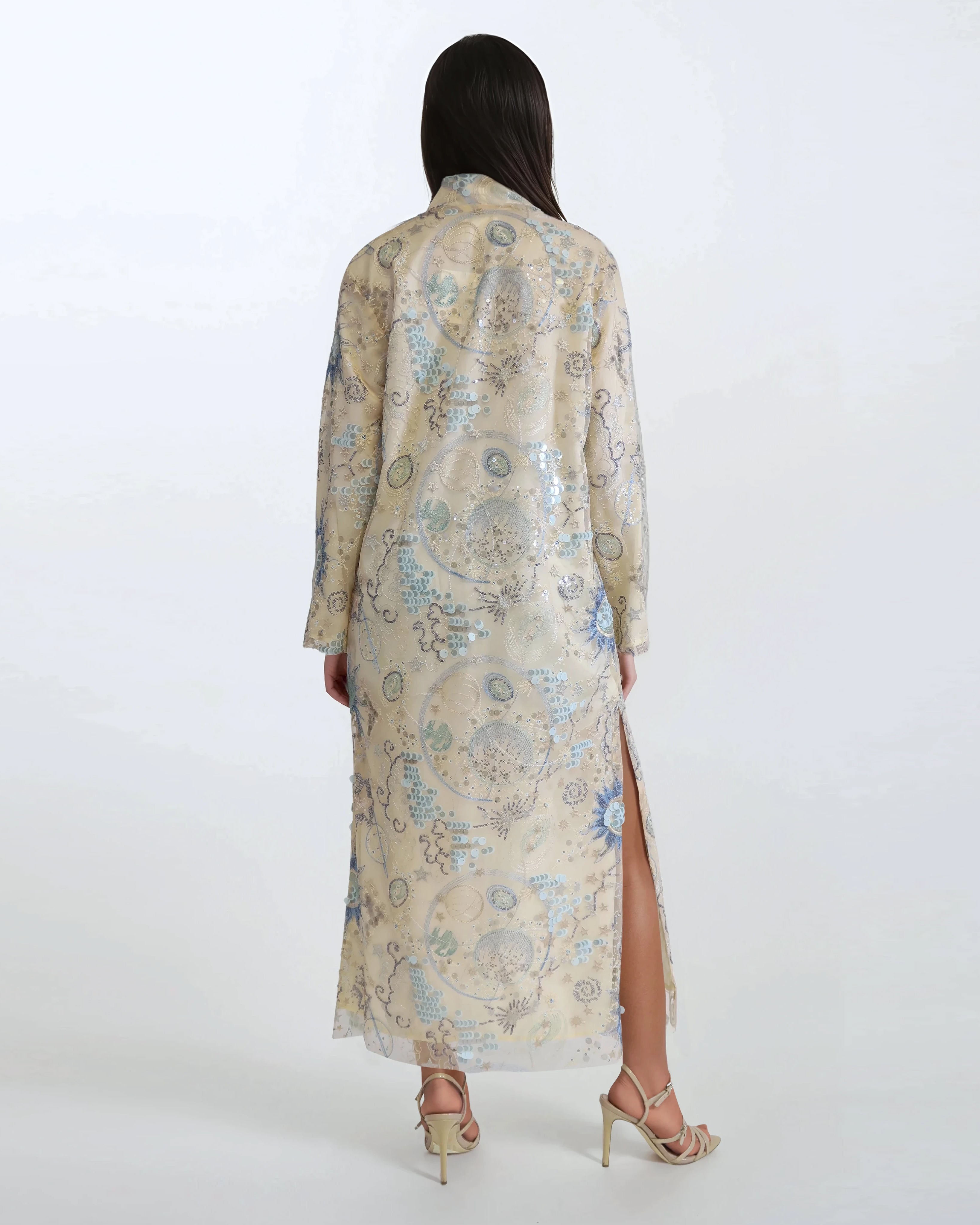 Sequined Lace Kimono Robe - Champagne Gold