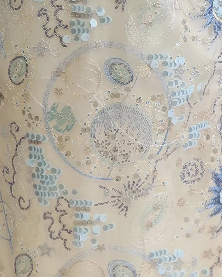 Sequined Lace Kimono Robe - Champagne Gold