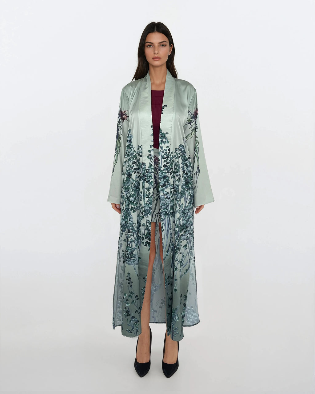 Printed Satin Kimono Robe