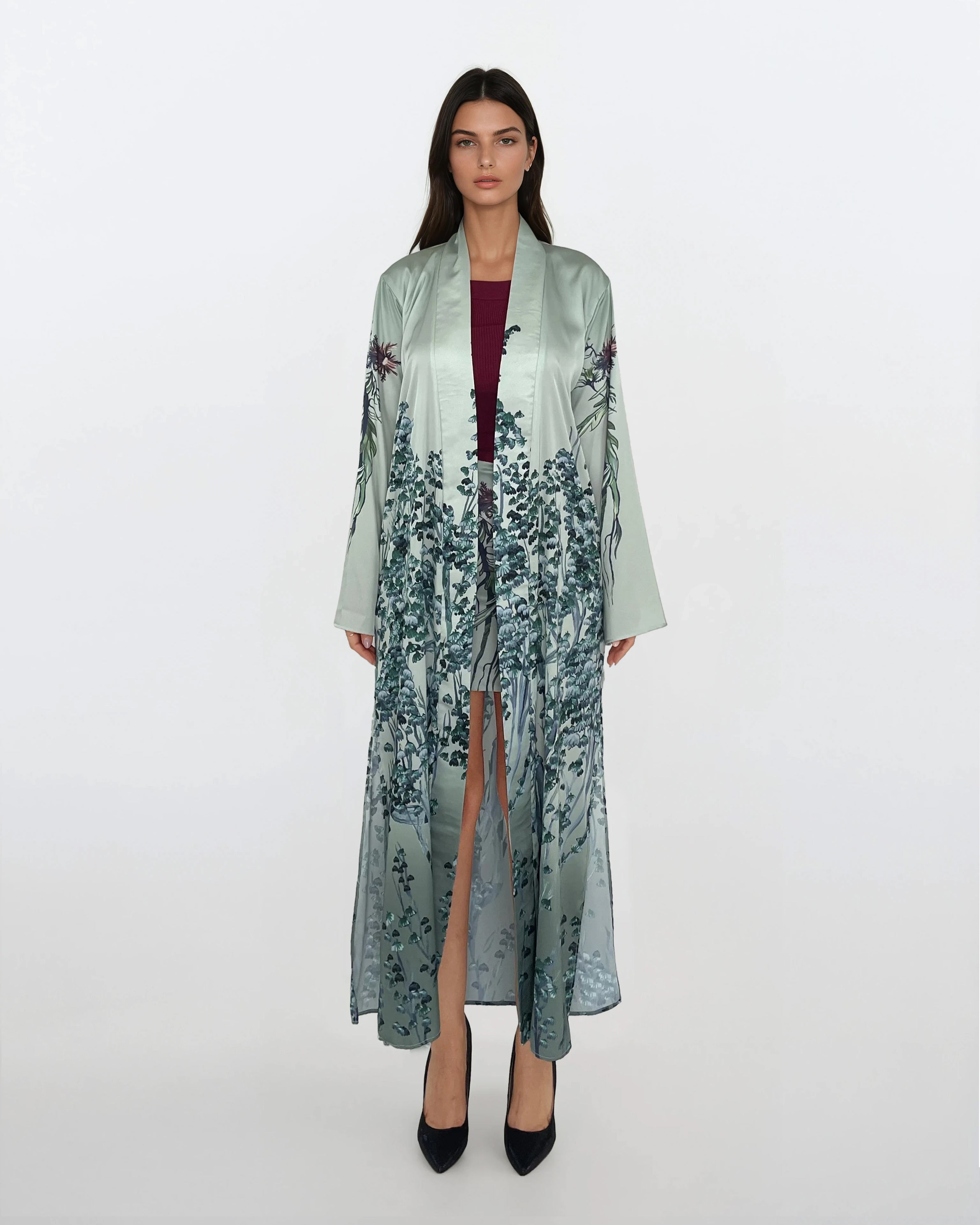Printed Satin Kimono Robe
