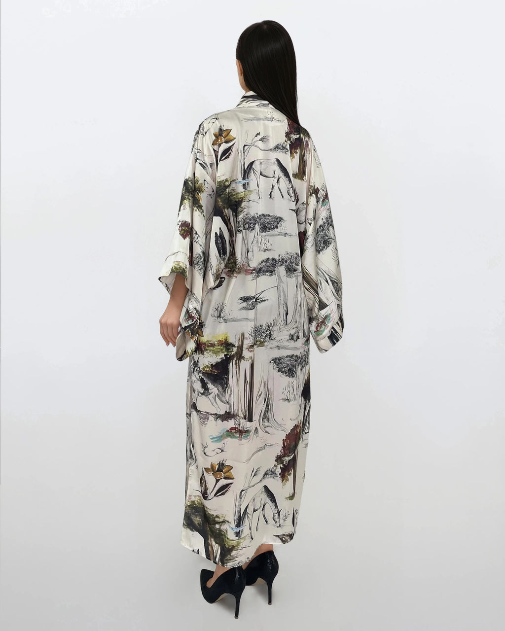 Printed Satin Kimono Robe