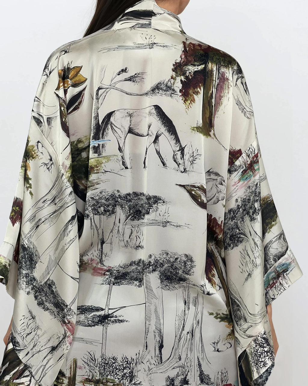 Printed Satin Kimono Robe