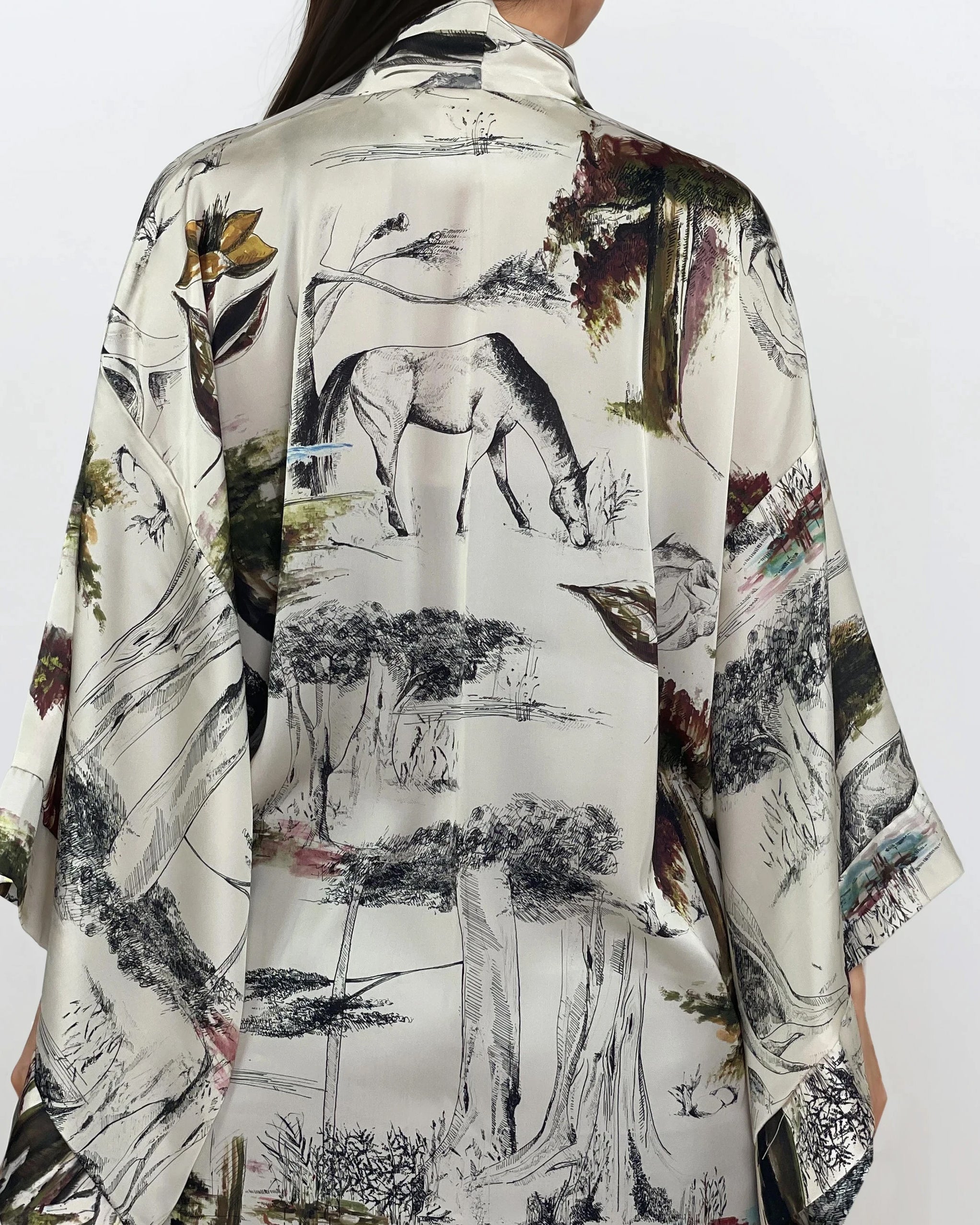 Printed Satin Kimono Robe