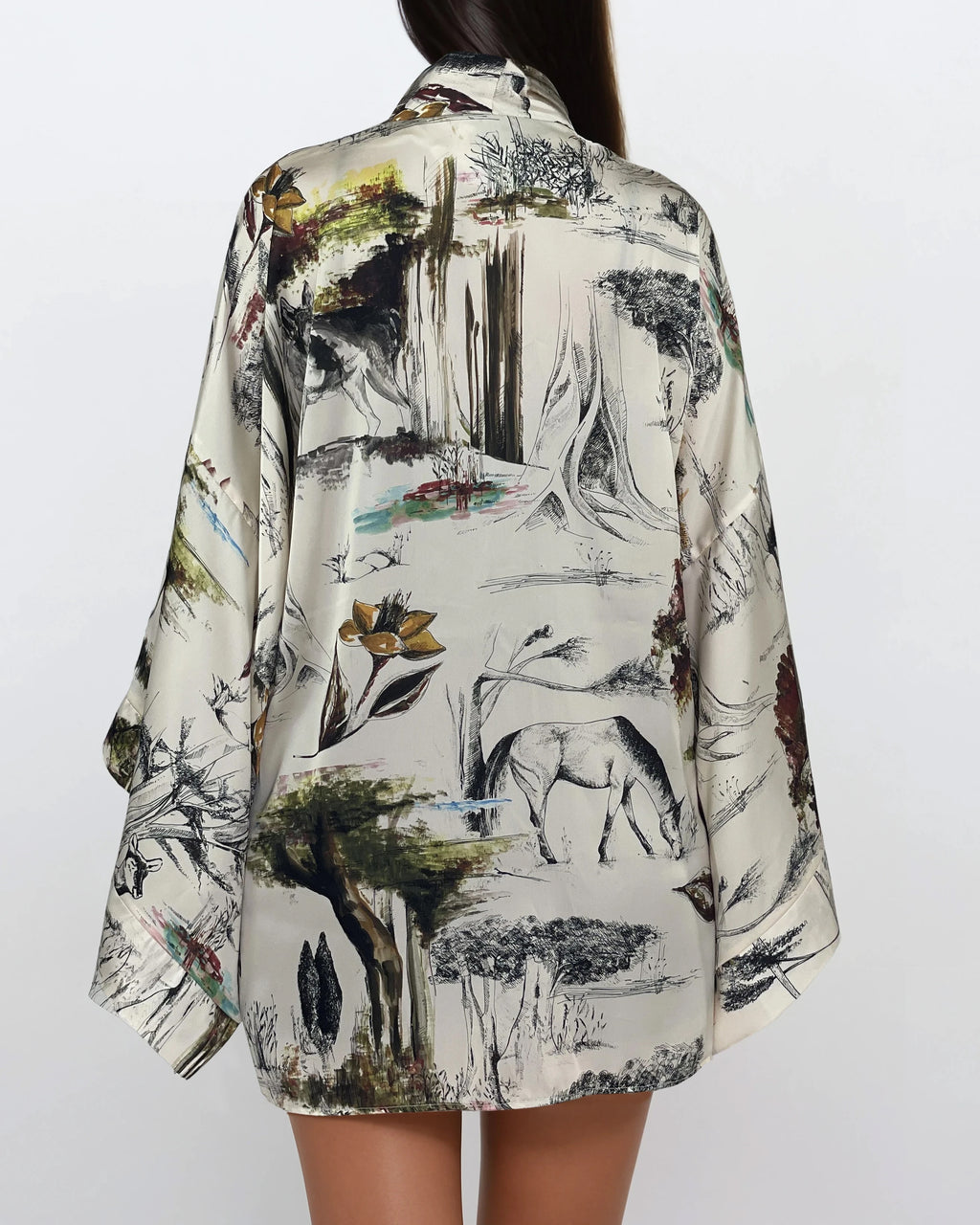 Short Printed Satin Kimono