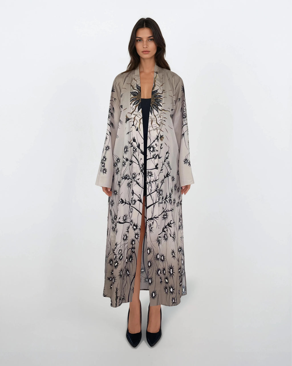 Printed Viscose Kimono Robe - Taupe Floral