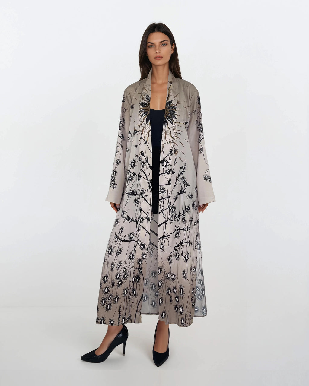Printed Viscose Kimono Robe - Taupe Floral