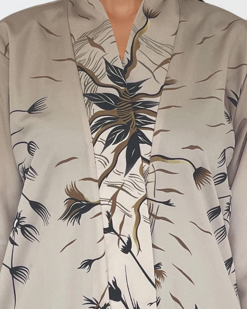 Printed Viscose Kimono Robe - Taupe Floral