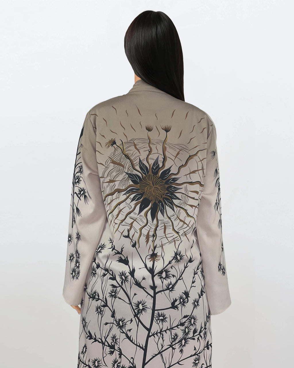 Printed Viscose Kimono Robe - Taupe Floral
