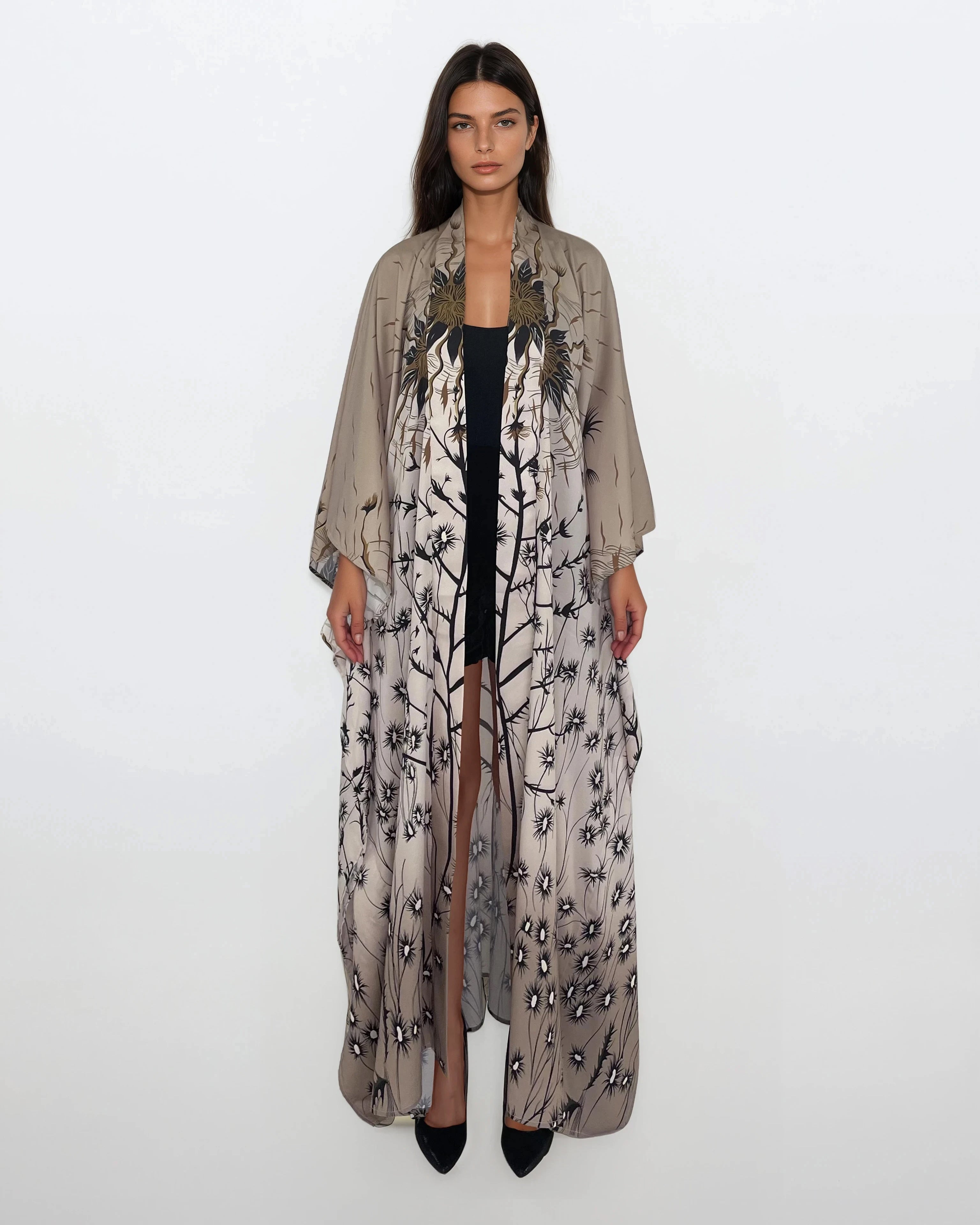 Printed Viscose Kimono - Taupe Floral