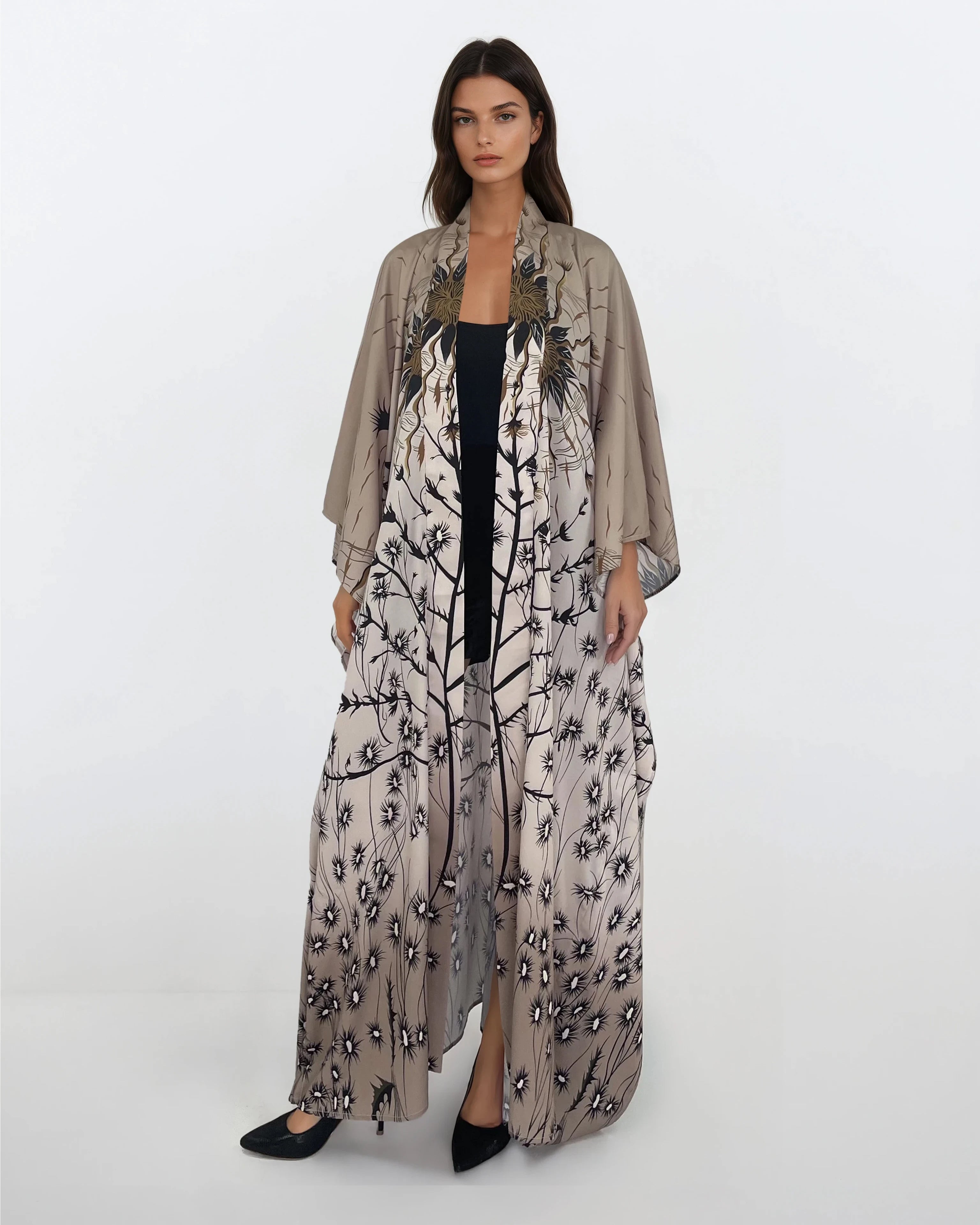 Printed Viscose Kimono - Taupe Floral
