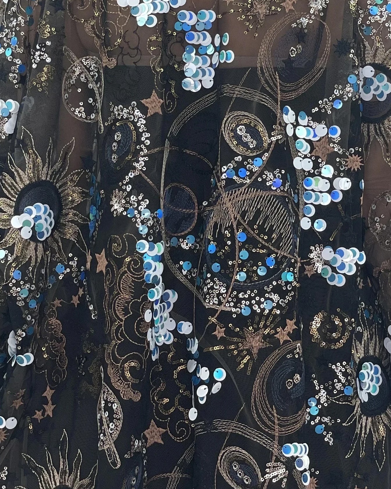 Sequined Lace Kimono - Black Velvet Trim (Short)