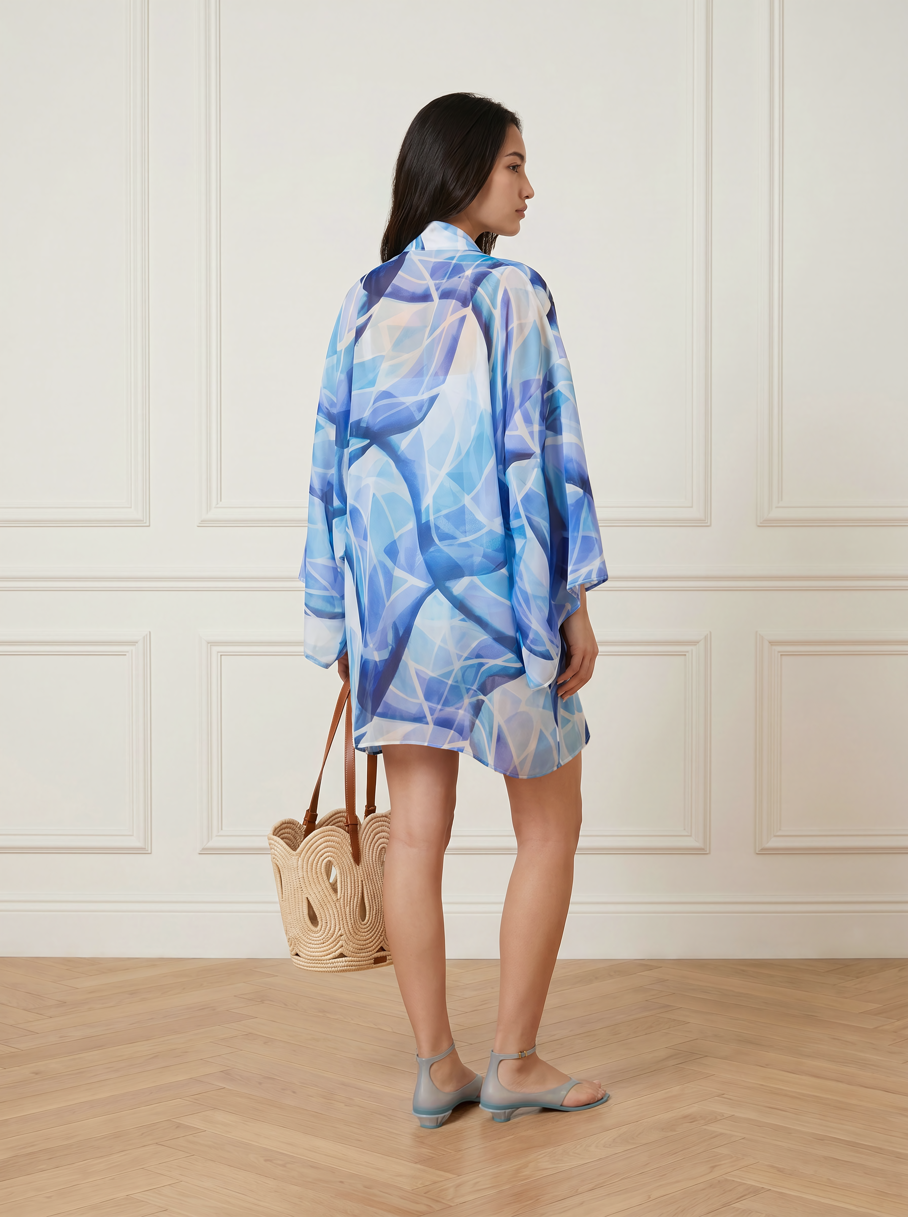 Printed chiffon kimono