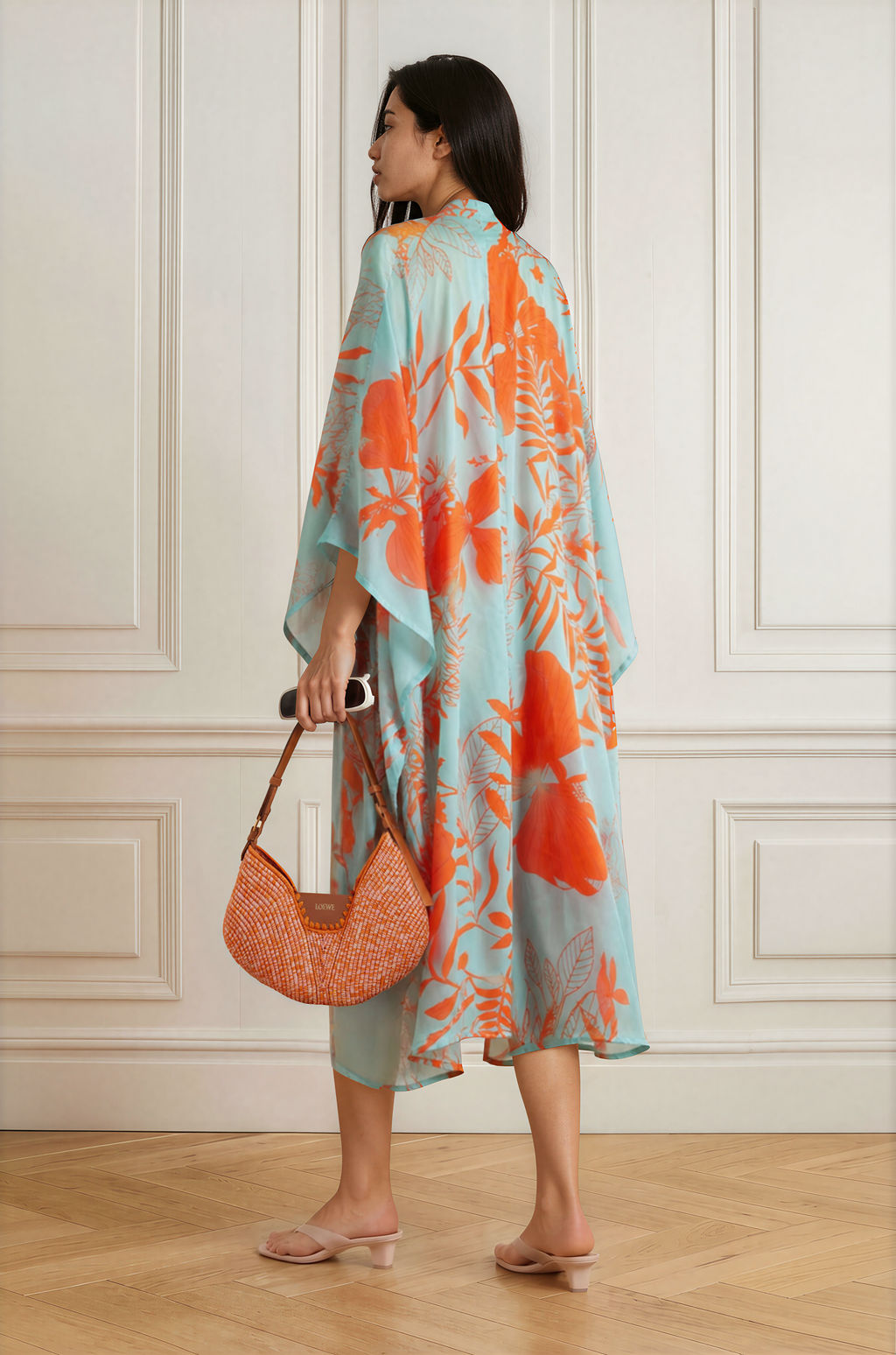 Tropical Print Chiffon Kimono