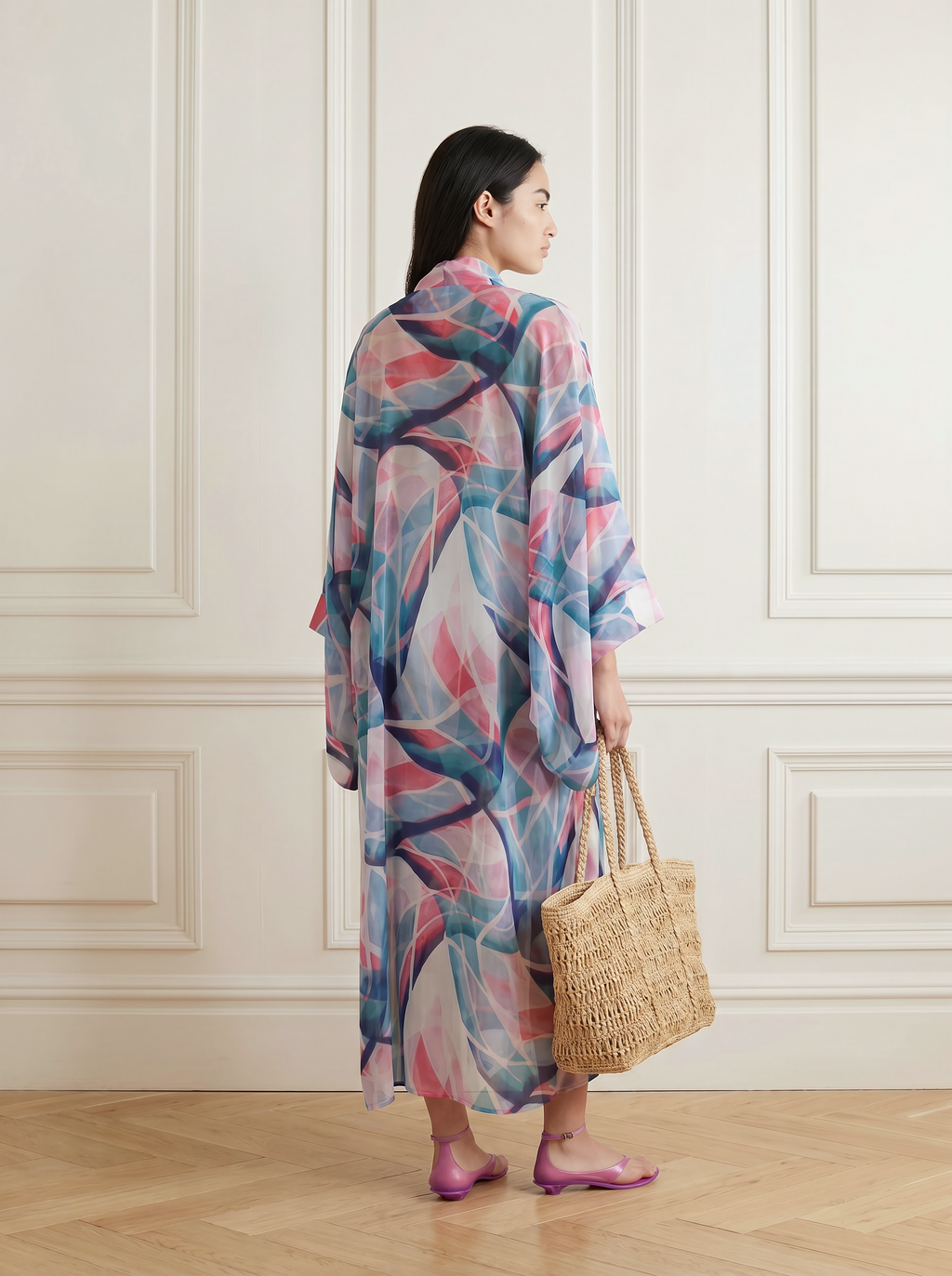 Abstract Chiffon Robe Kimono