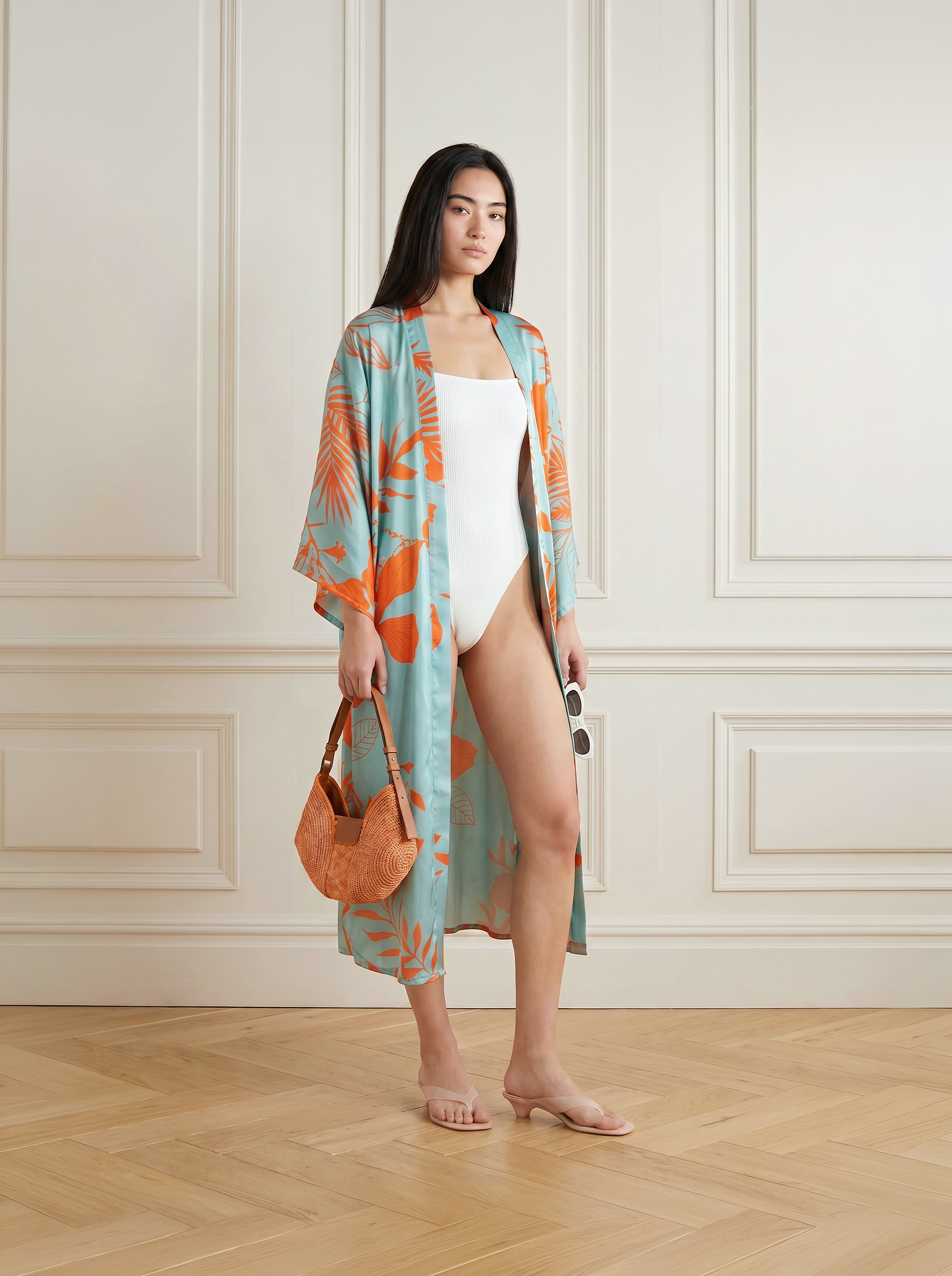 Tropical Print Chiffon Kimono