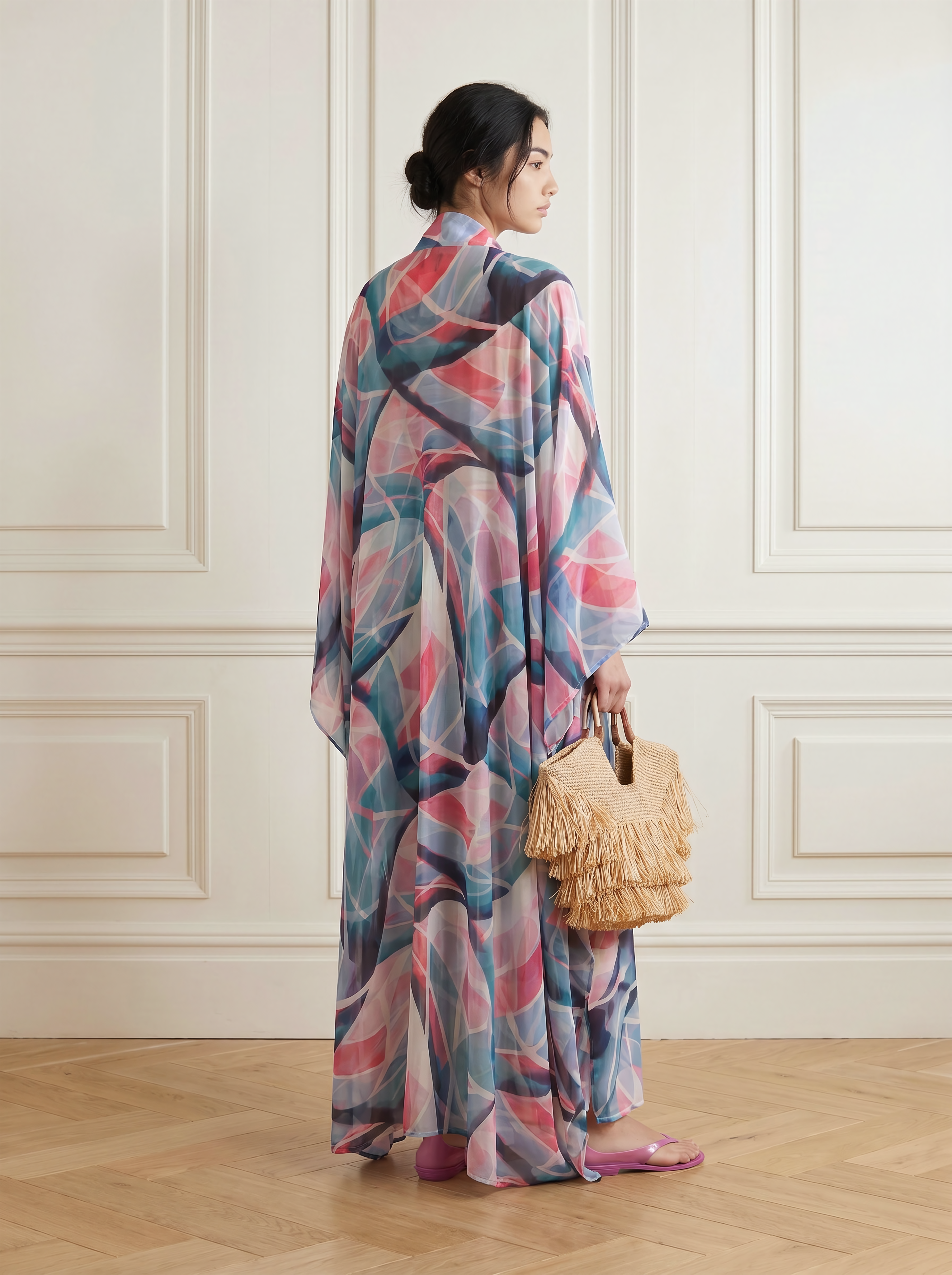 Abstract Print Chiffon Kimono