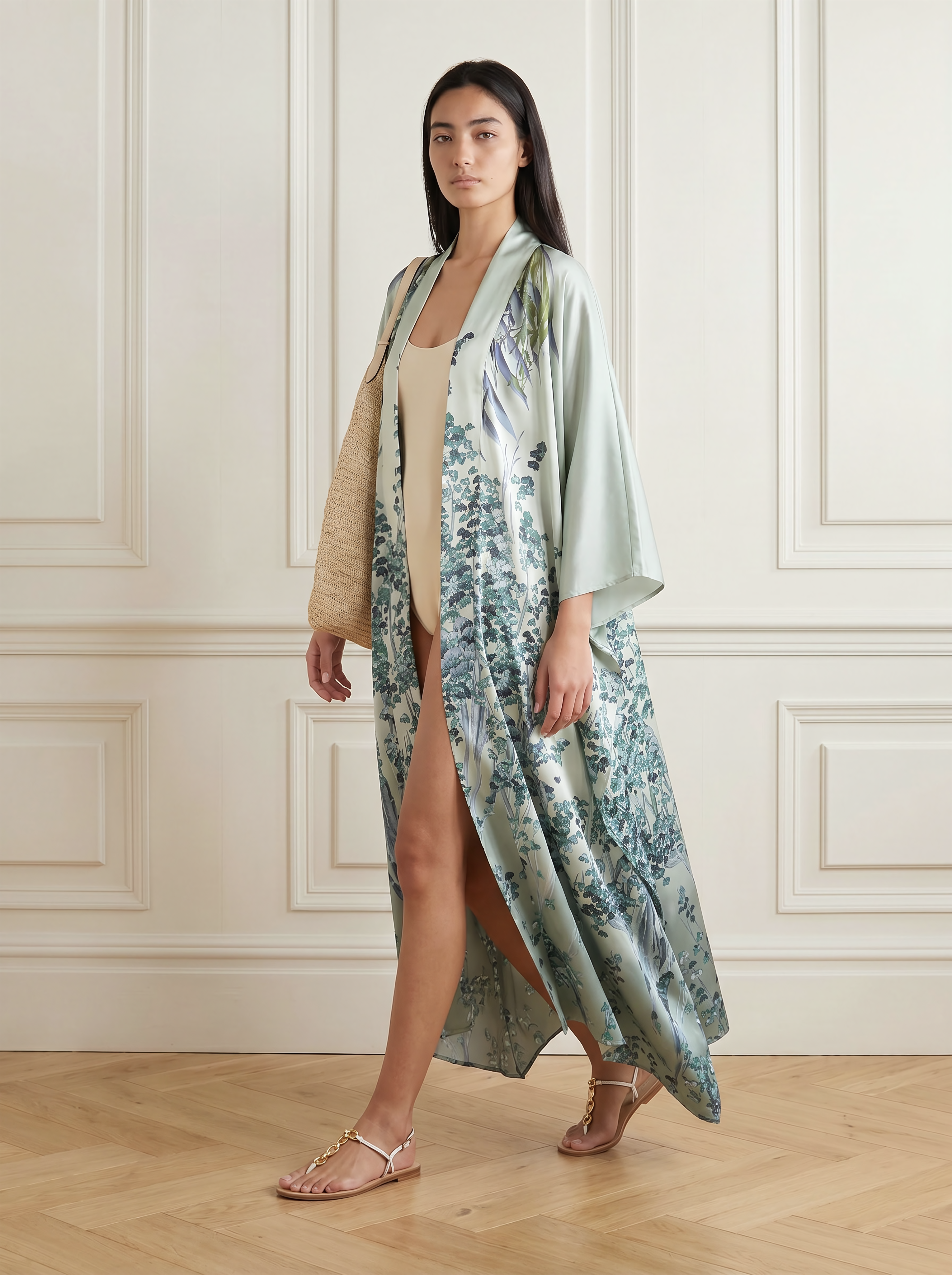 Printed Satin Kimono