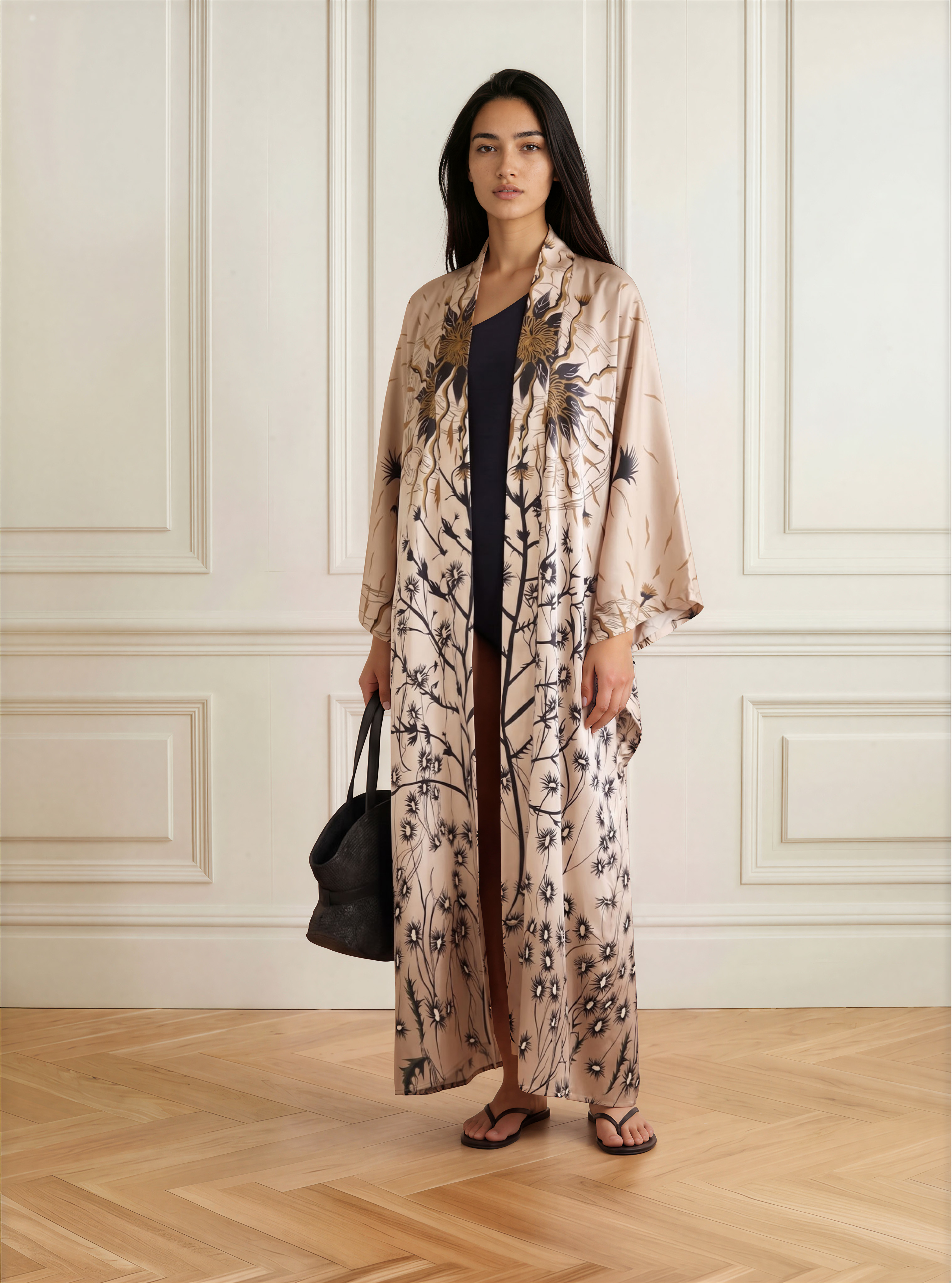 Printed Viscose Kimono - Taupe Floral