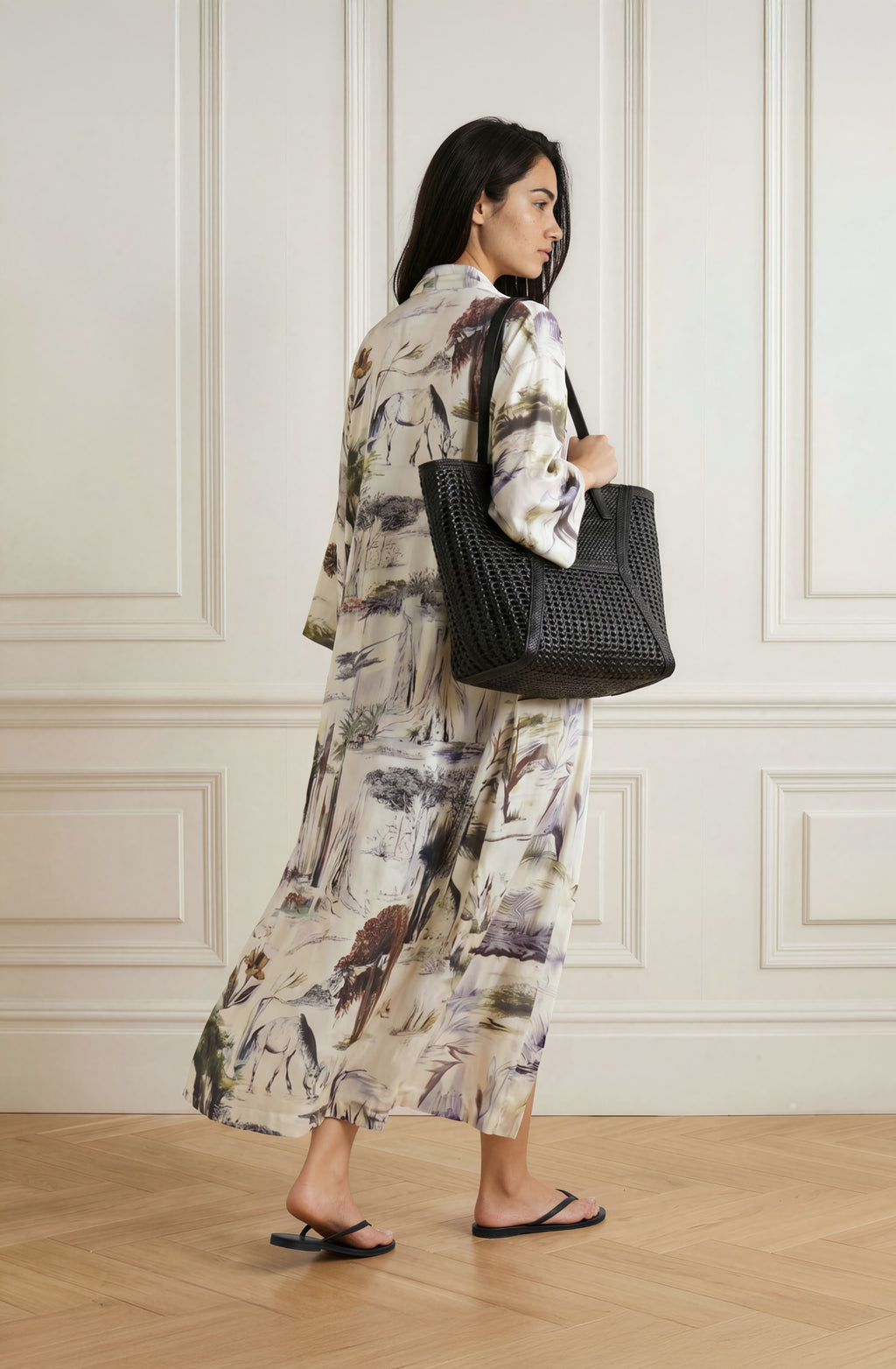 Printed Satin Kimono Robe