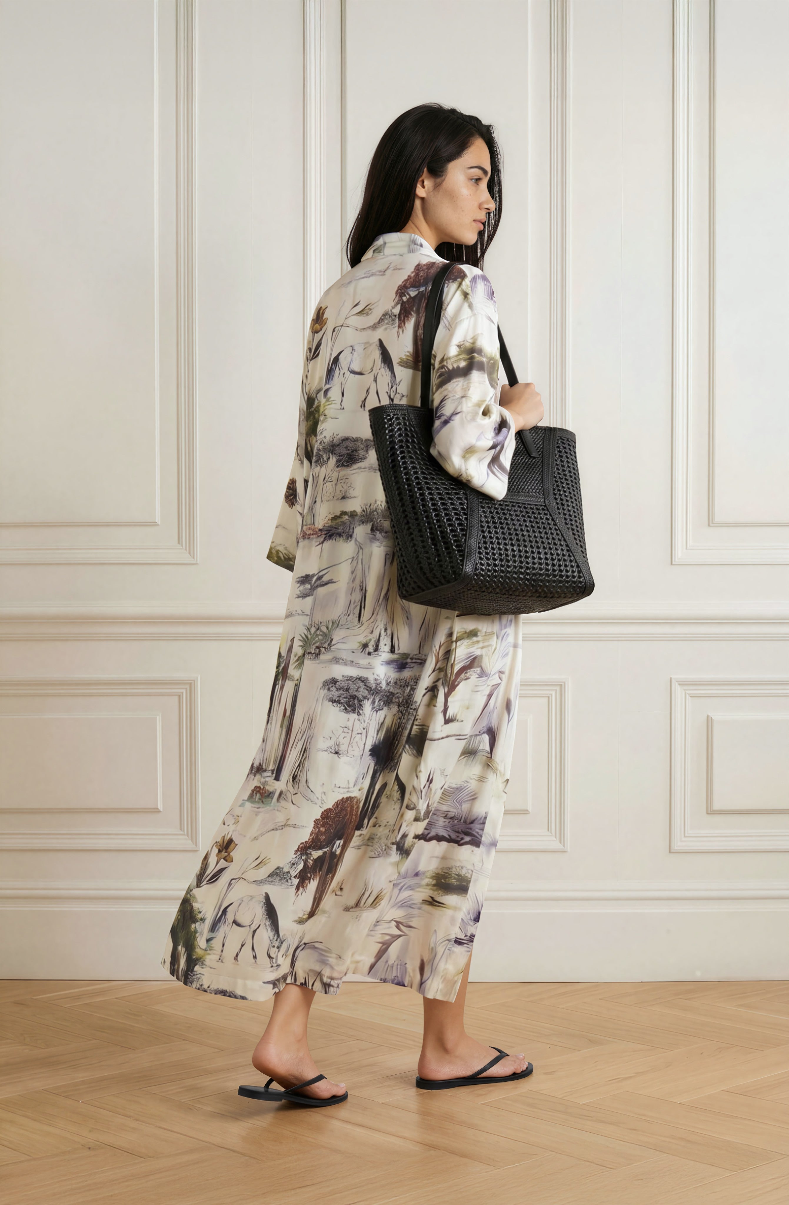 Printed Satin Kimono Robe