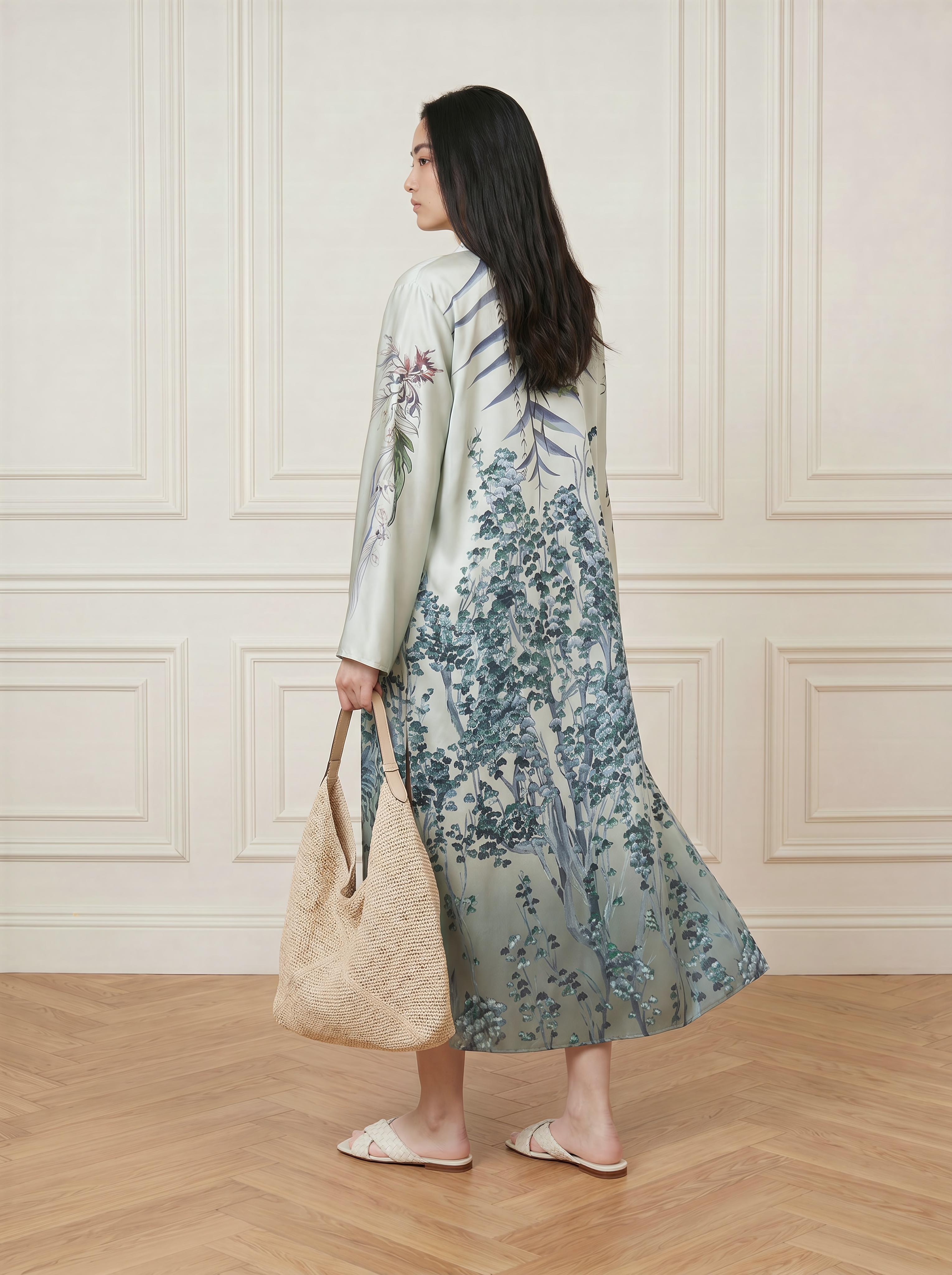 Printed Satin Kimono Robe