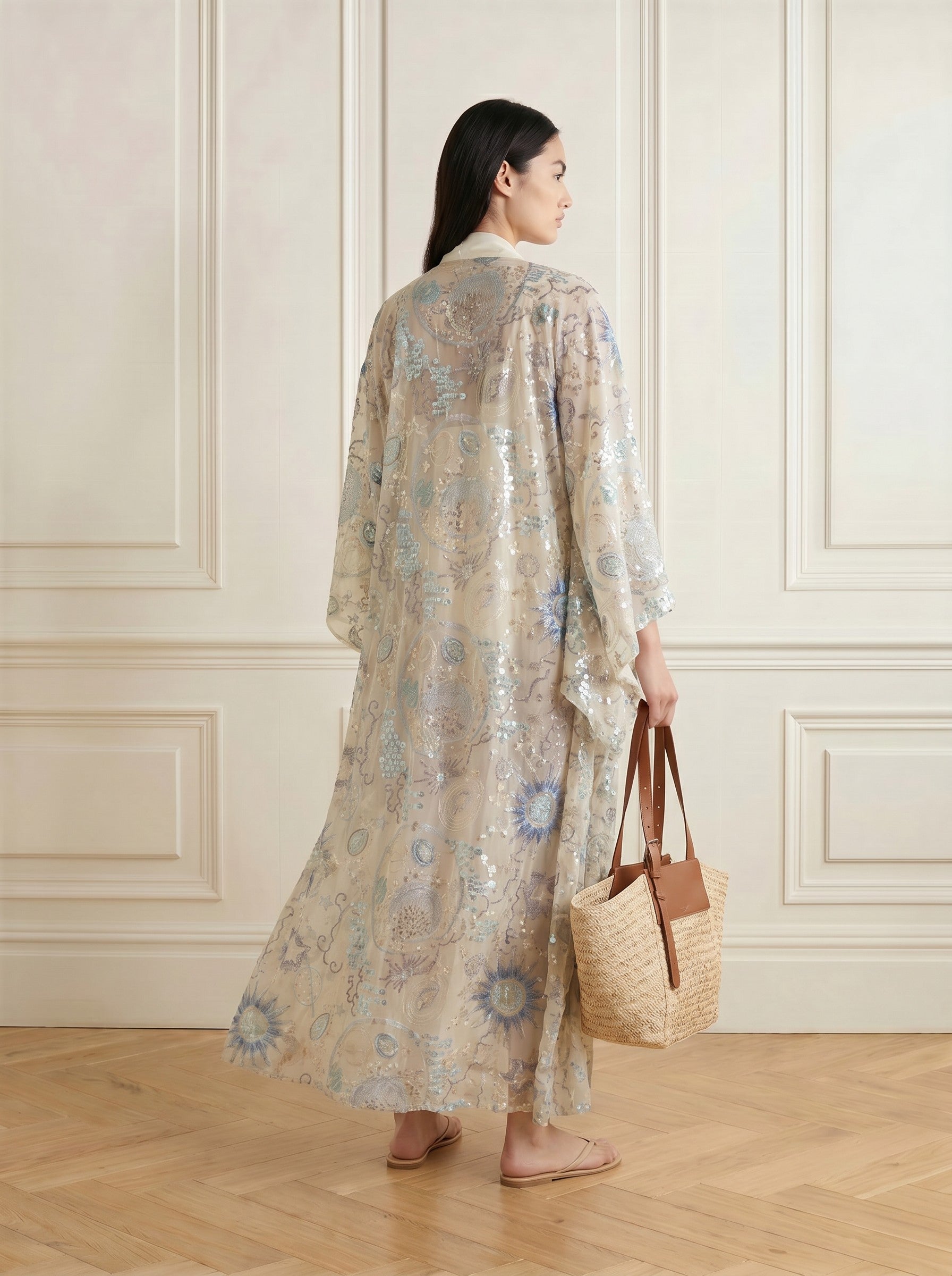 Sequined Lace Kimono - Champagne Gold