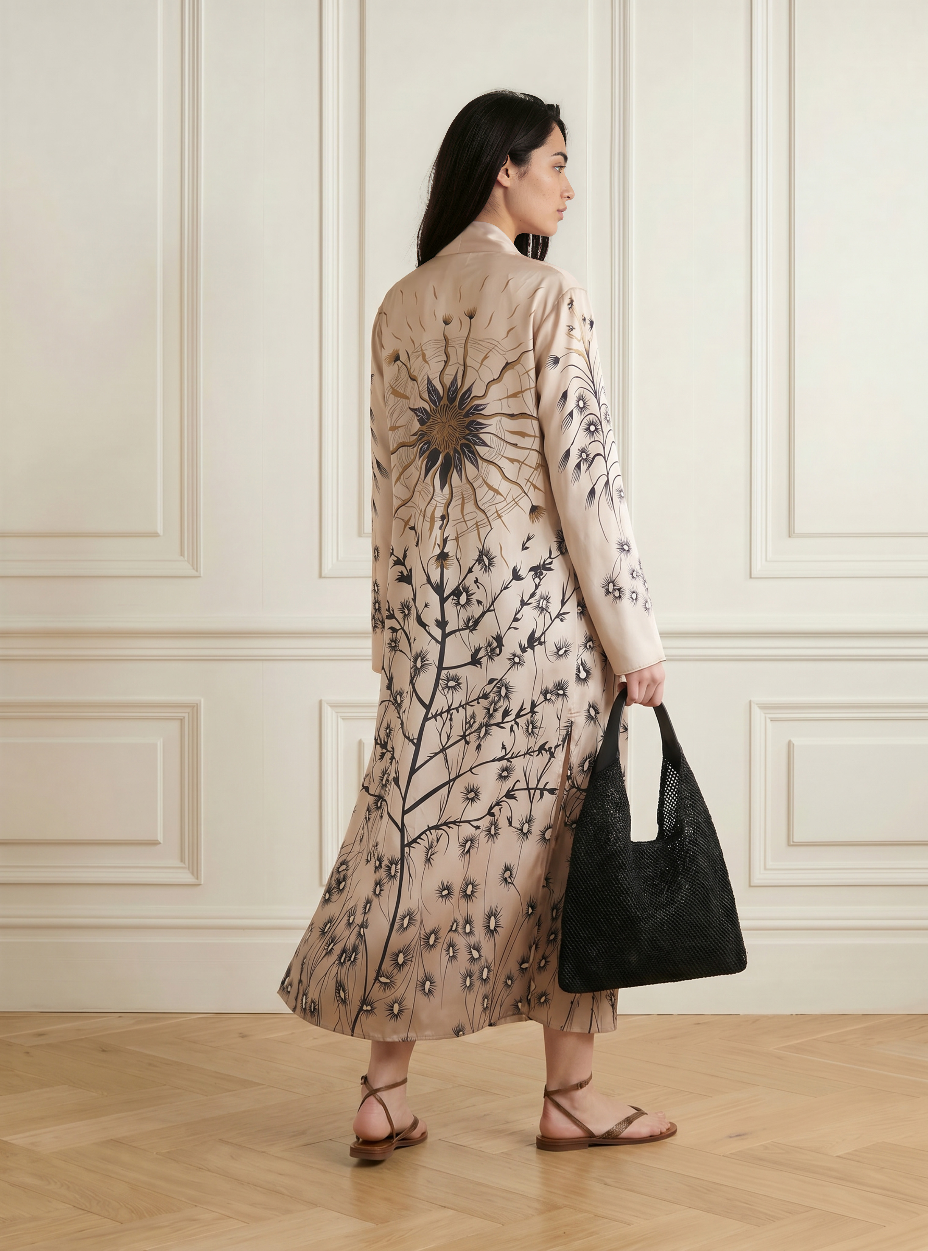 Printed Viscose Kimono Robe - Taupe Floral