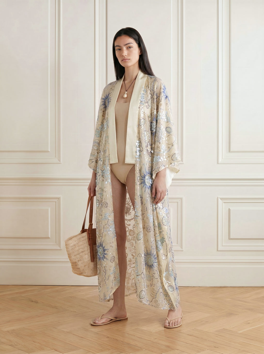 Sequined Lace Kimono - Champagne Gold