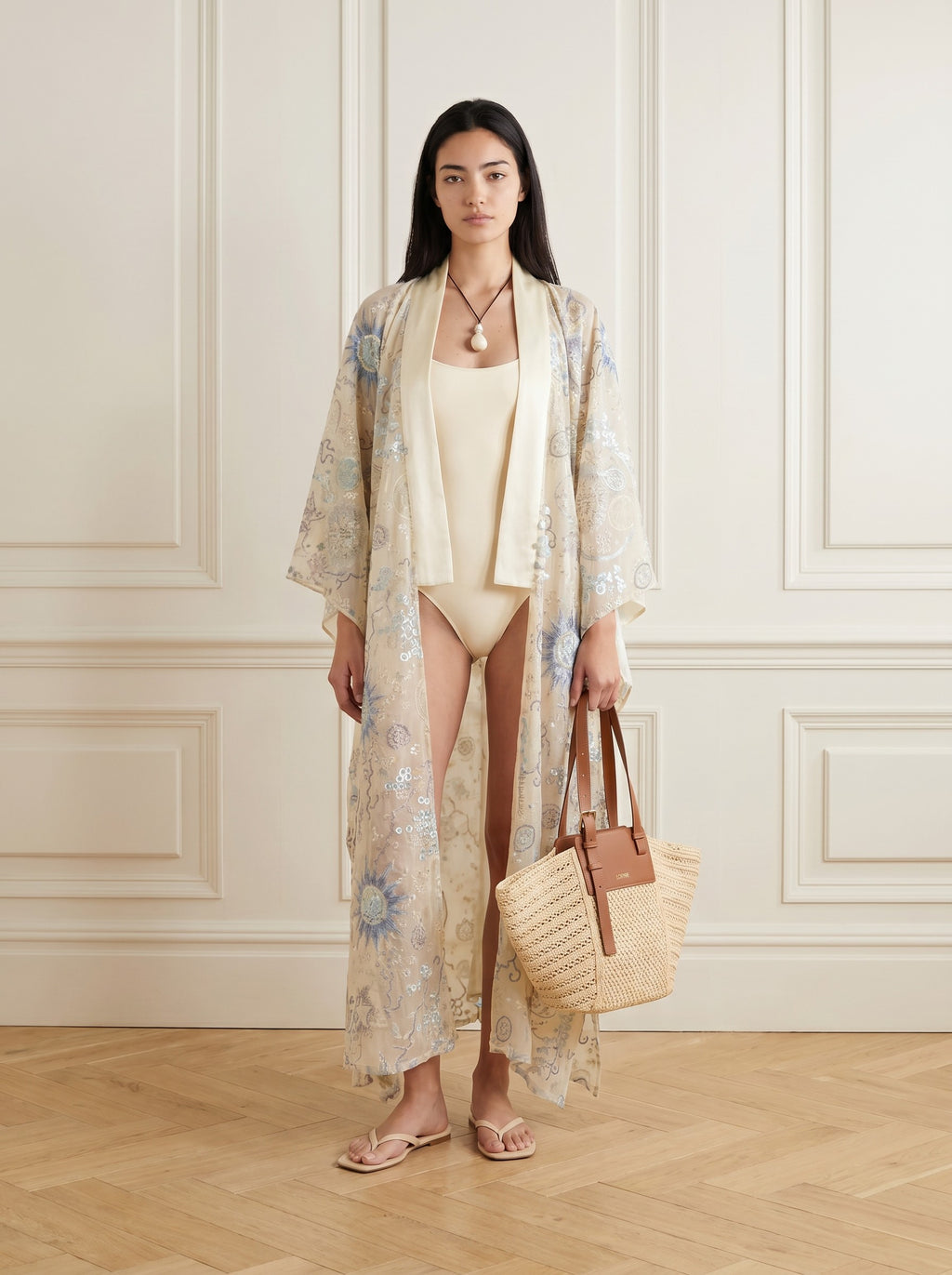 Sequined Lace Kimono - Champagne Gold
