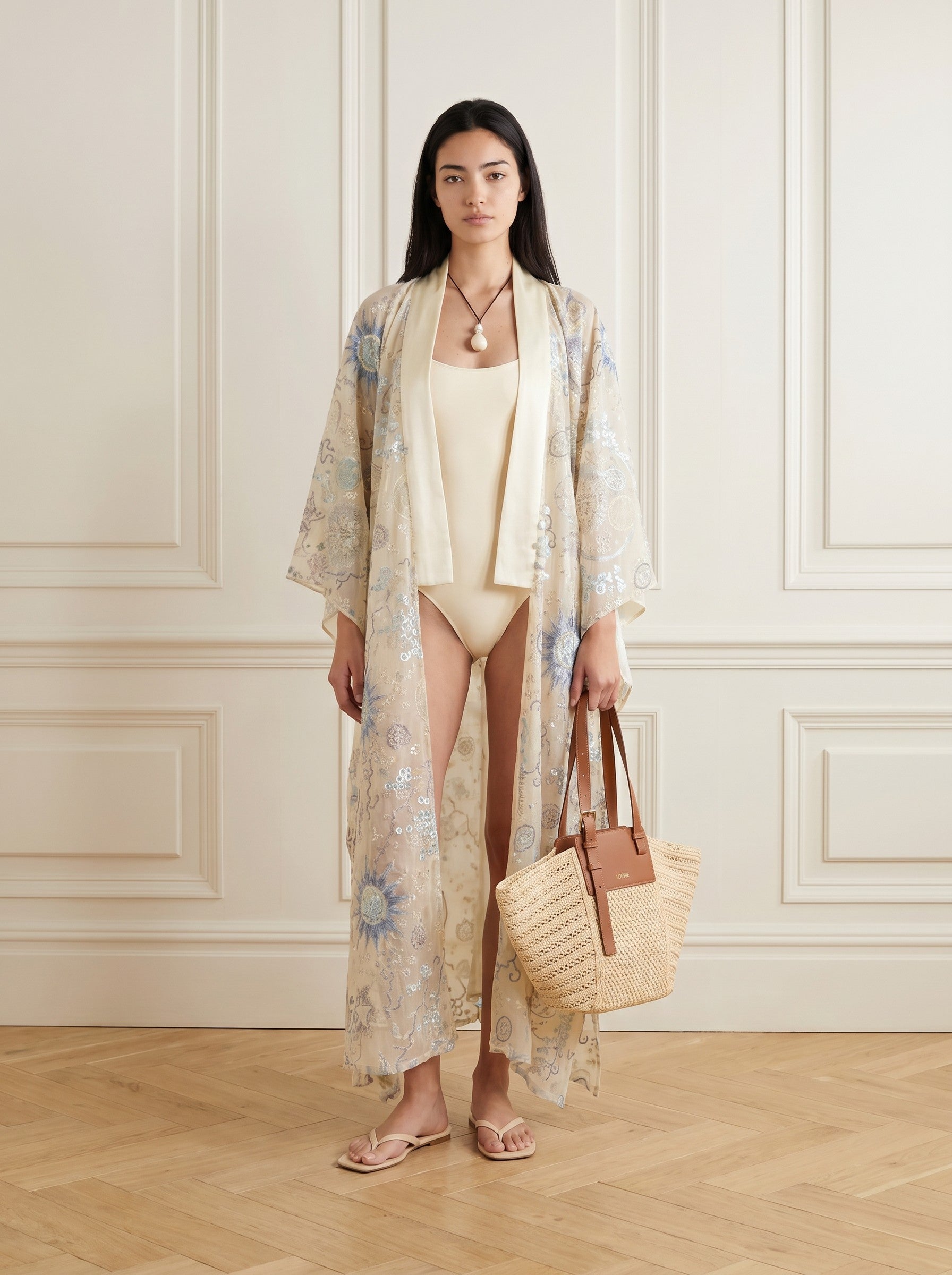 Sequined Lace Kimono - Champagne Gold