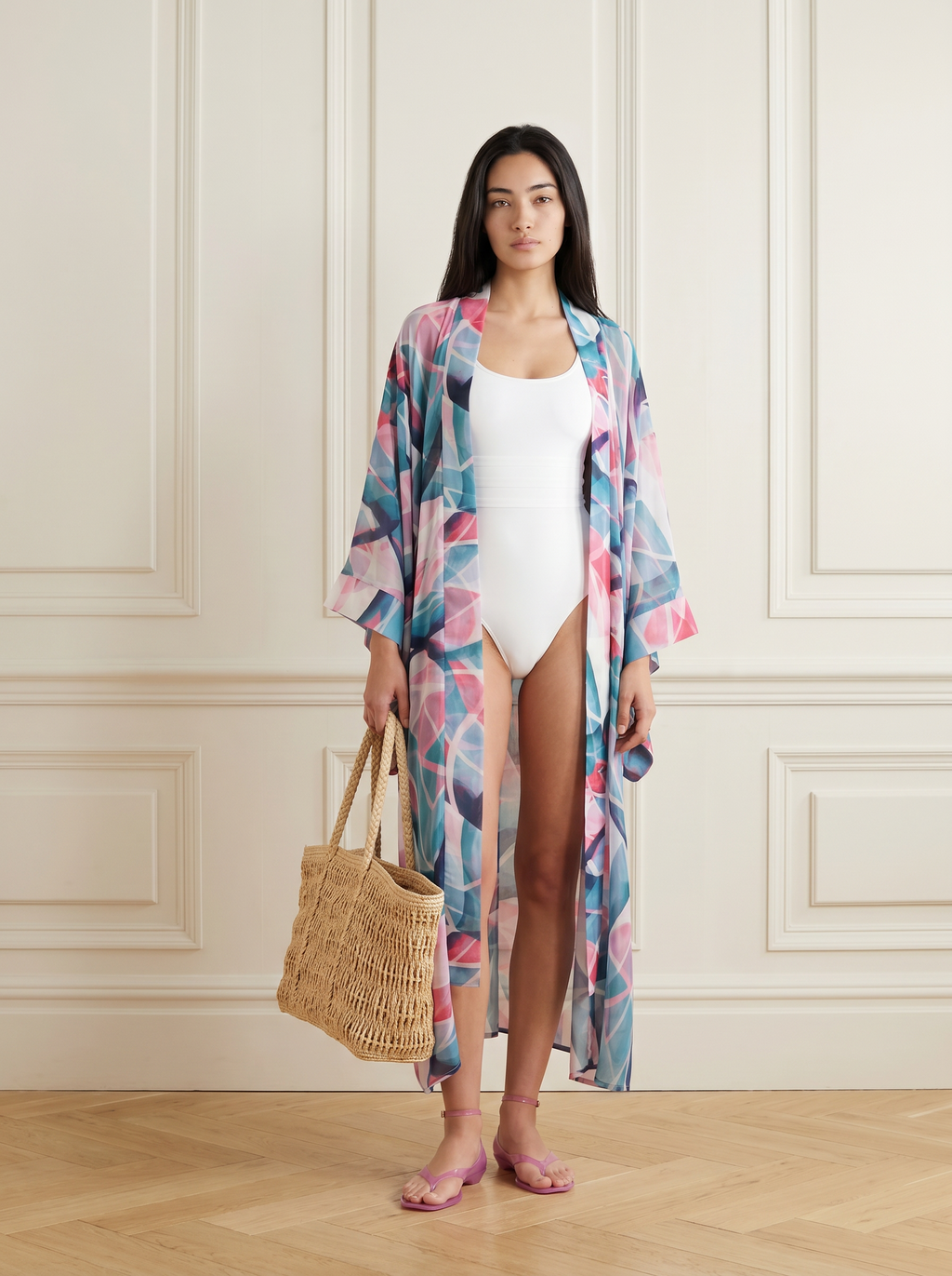 Abstract Chiffon Robe Kimono